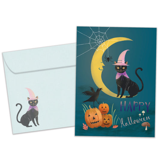 Black Cat and Moon Halloween Card