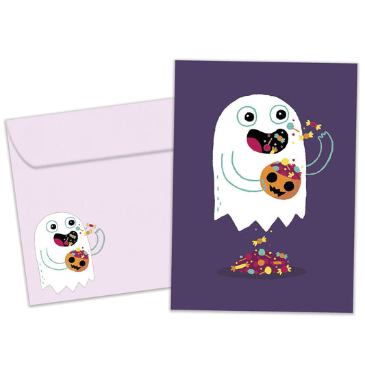 Ghost With Candy Halloween Card