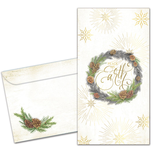 Winter Pine Wreath Holiday Money Holder Card