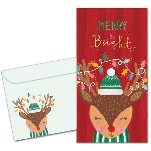 Merry Bright Reindeer Christmas Money Holder Card