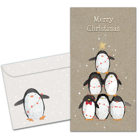 Penguin Pile Christmas Money Holder Card