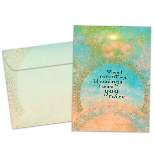 Front view of an All Occasion greeting card and matching envelope featuring an illustrated design with a heartfelt message.