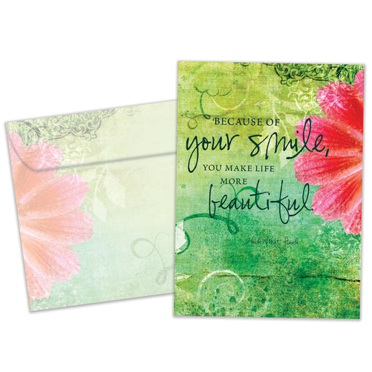 Front view of an All Occasion greeting card and matching envelope featuring a vibrant floral design and a beautiful message.