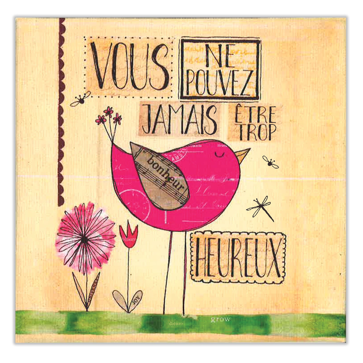 French Never Too Much Happy Thumb-Tack Canvas Card