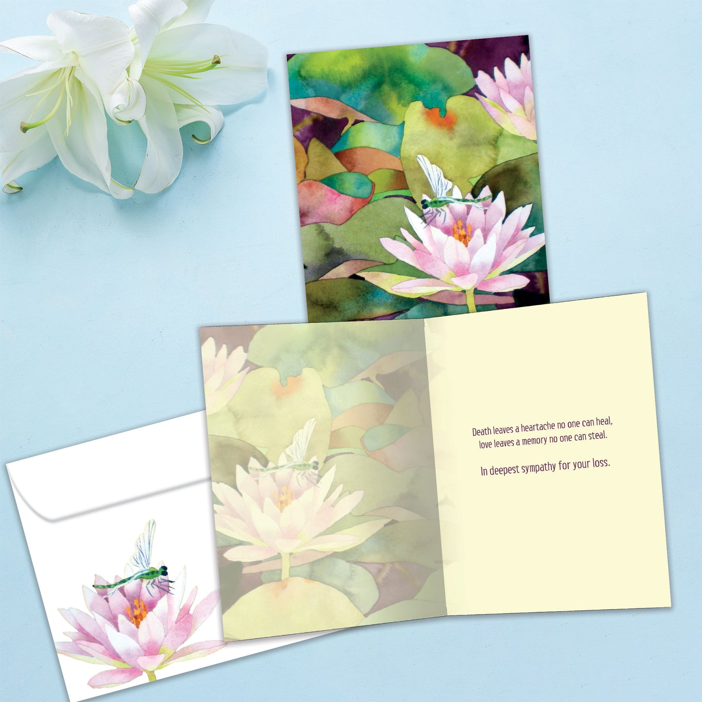 Waterlilies And Dragonfly Sympathy Card