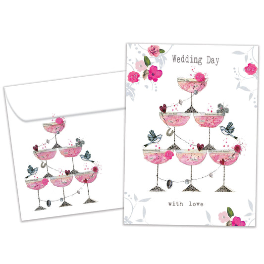 Champagne Piled High Wedding Card