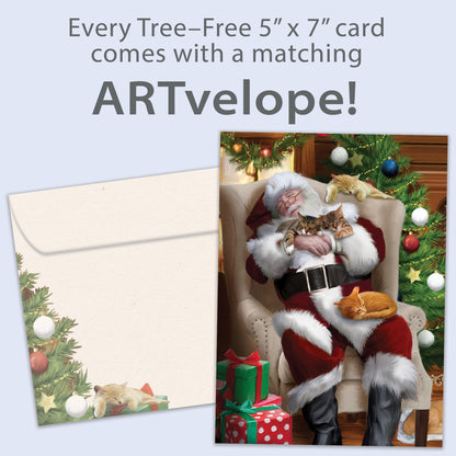 Cat Nap Santa Christmas Card