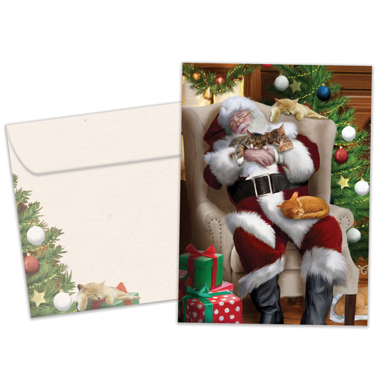 Cat Nap Santa Christmas Card