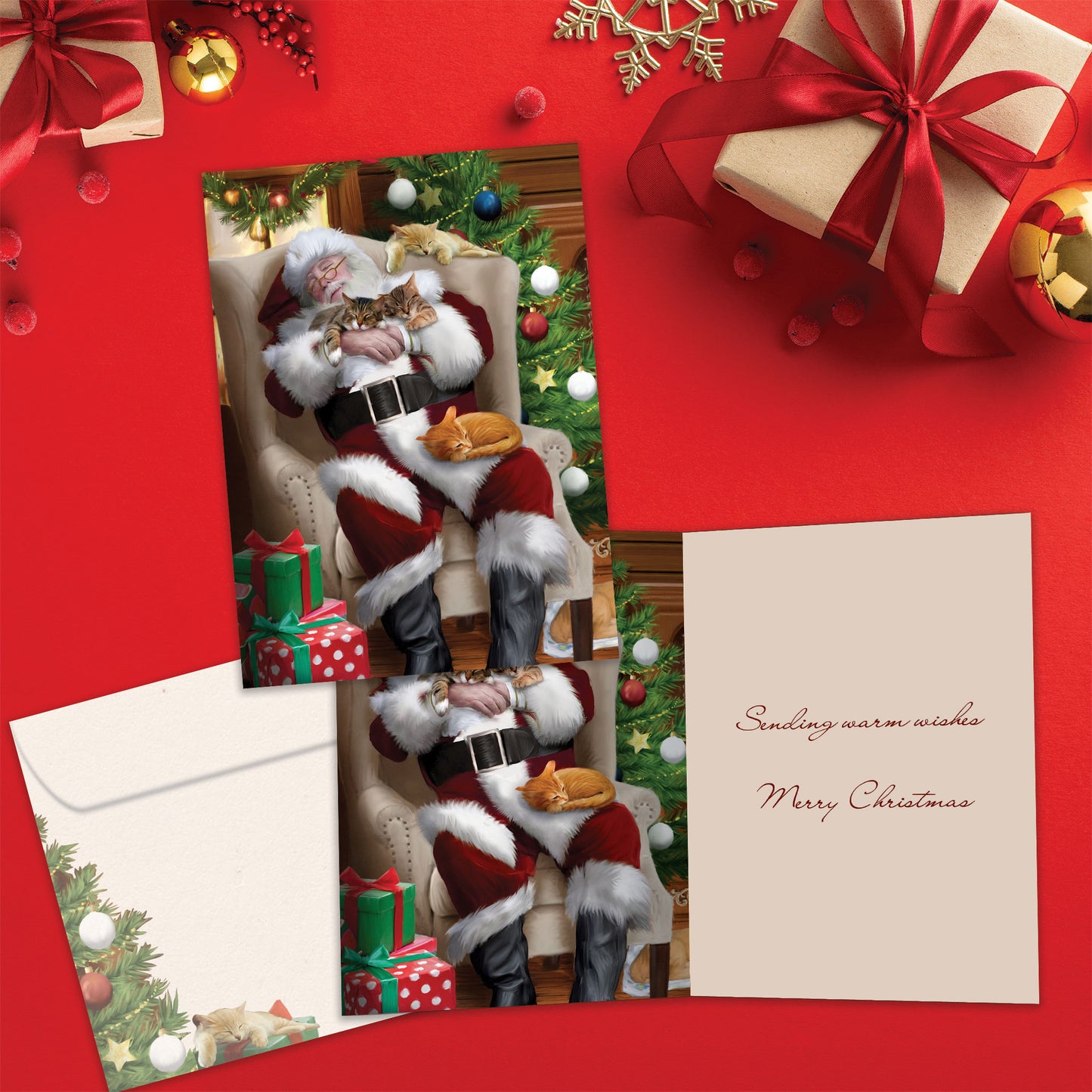 Cat Nap Santa Christmas Card