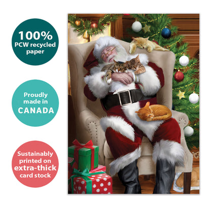 Cat Nap Santa Christmas Card