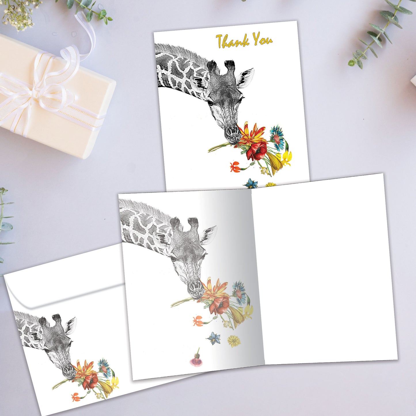 Floral Giraffe Thanks Thank You Card