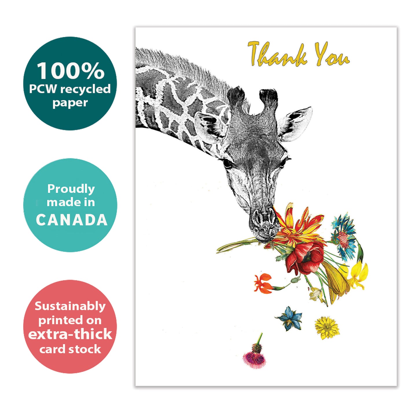 Floral Giraffe Thanks Thank You Card