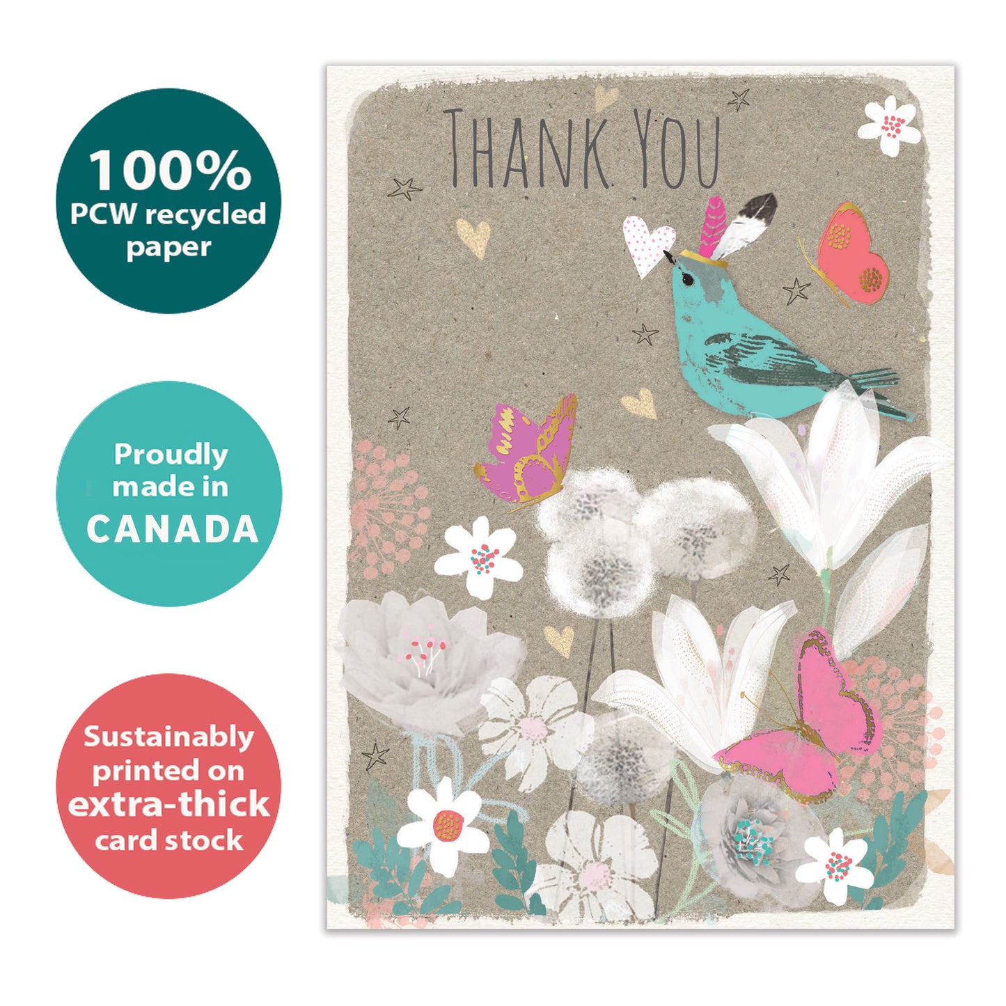 Floral Bird Thanks Thank You Card