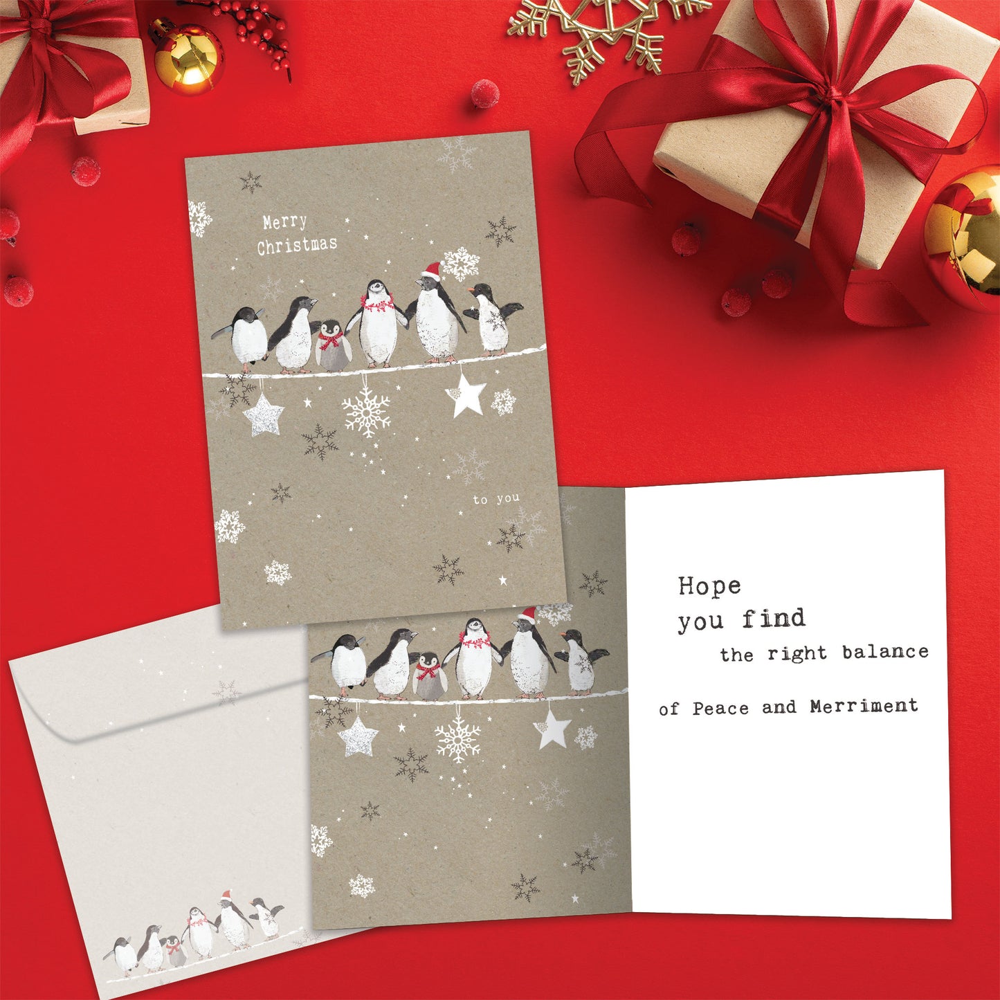 Balancing Penguins Christmas Card
