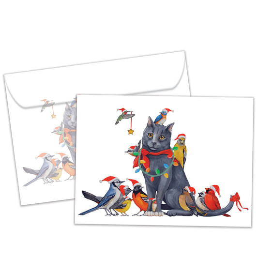 Cat Bird Christmas Christmas Card