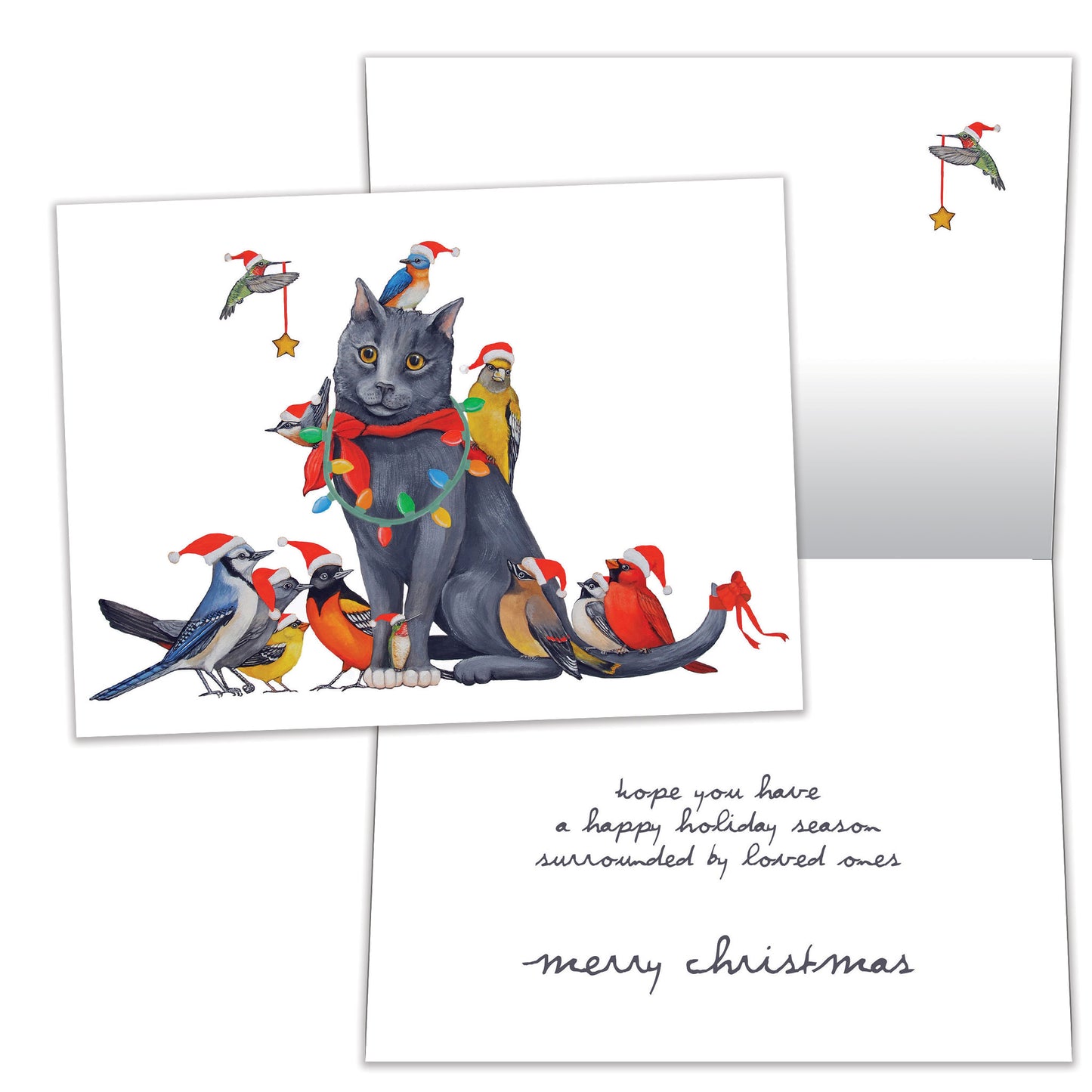 Cat Bird Christmas Christmas Card