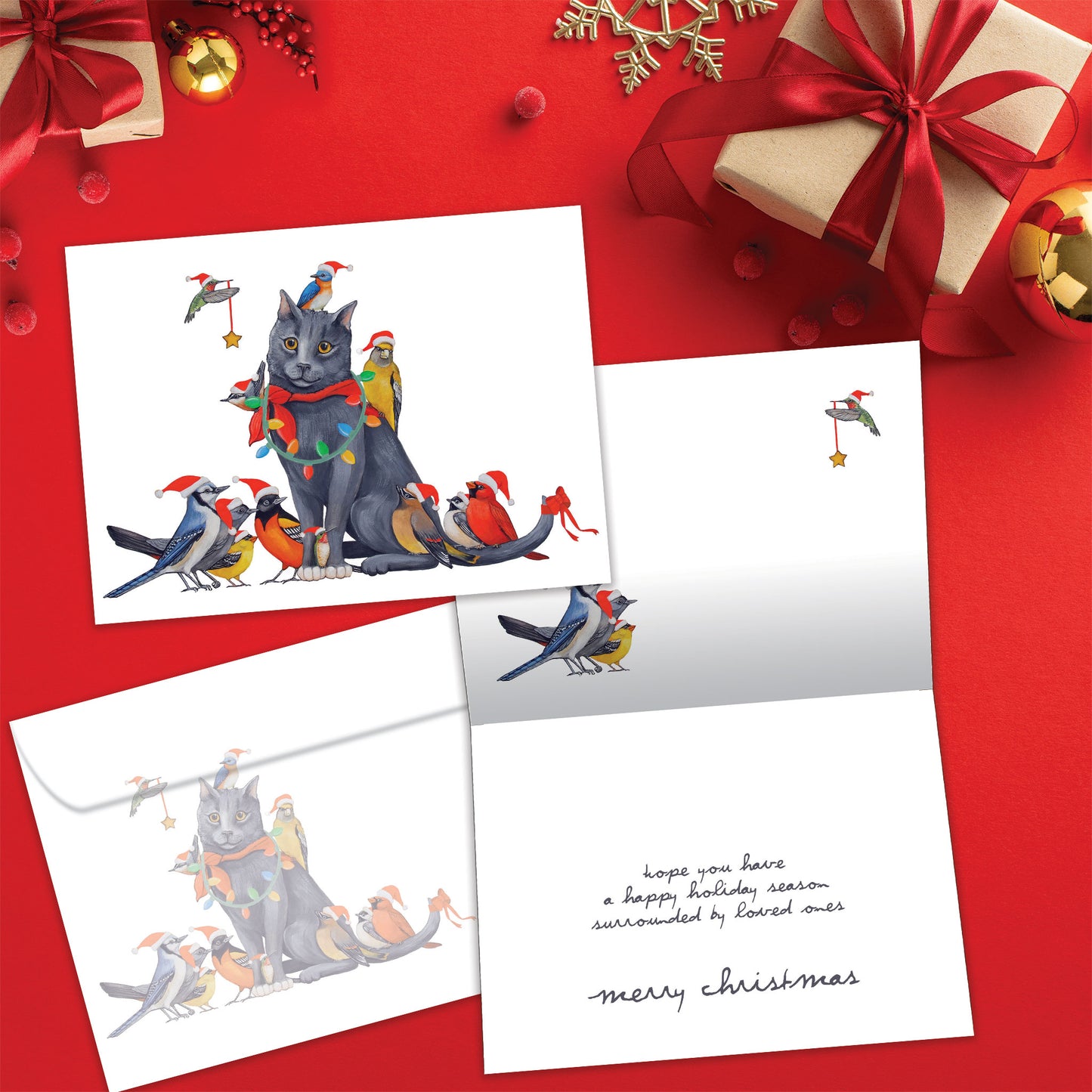 Cat Bird Christmas Christmas Card