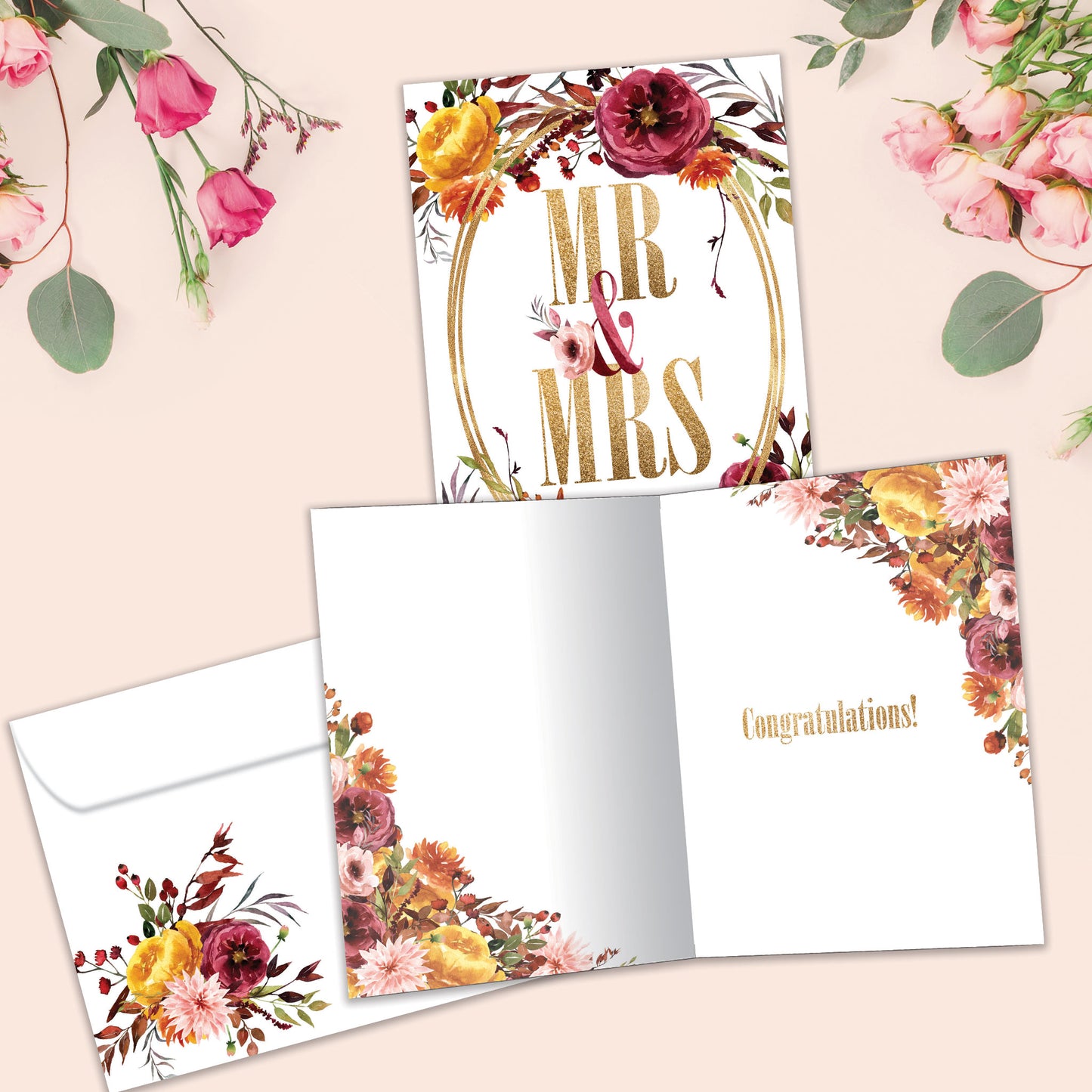 Gold Mr. And Mrs. Wedding Card