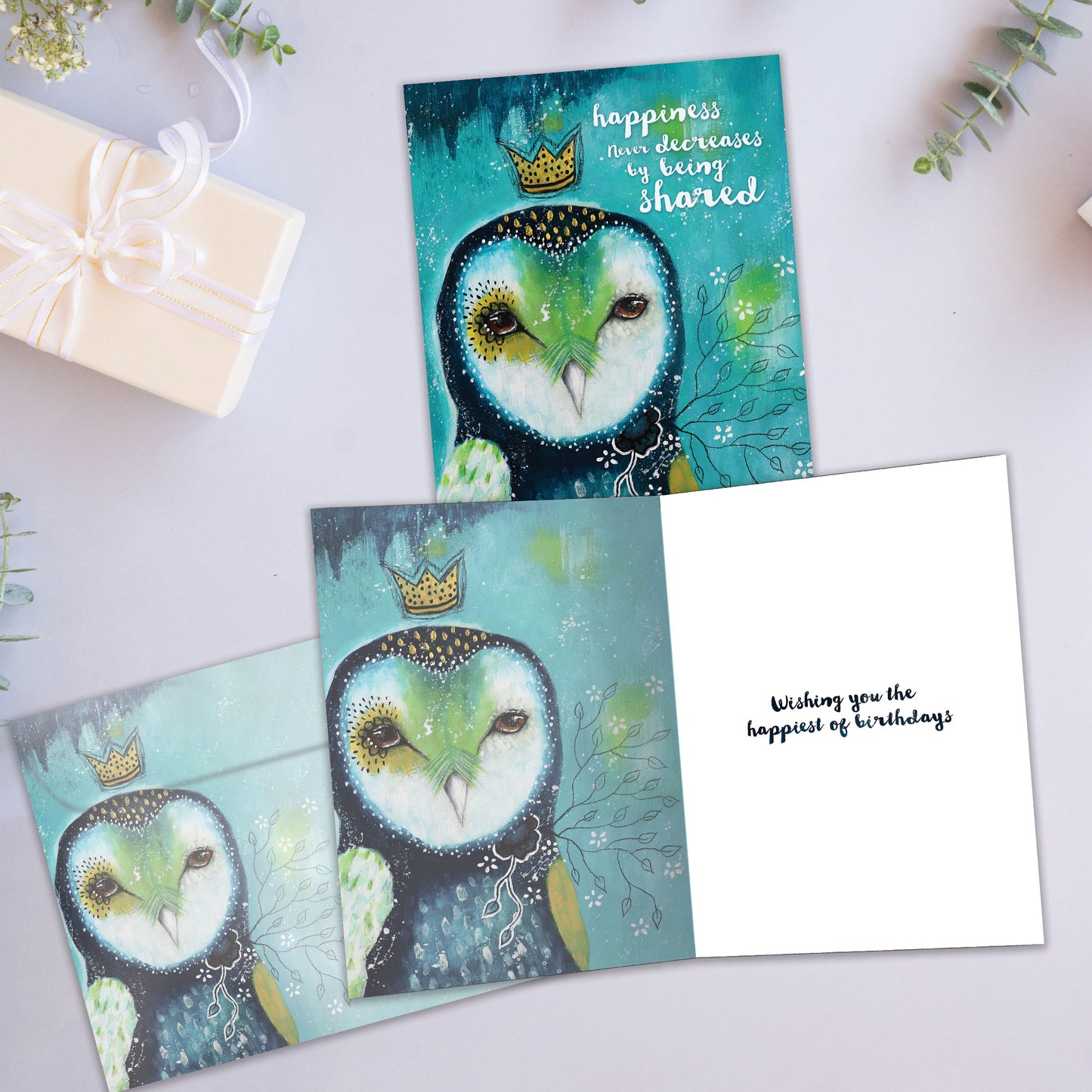 Happiness Owl Crown Birthday Card