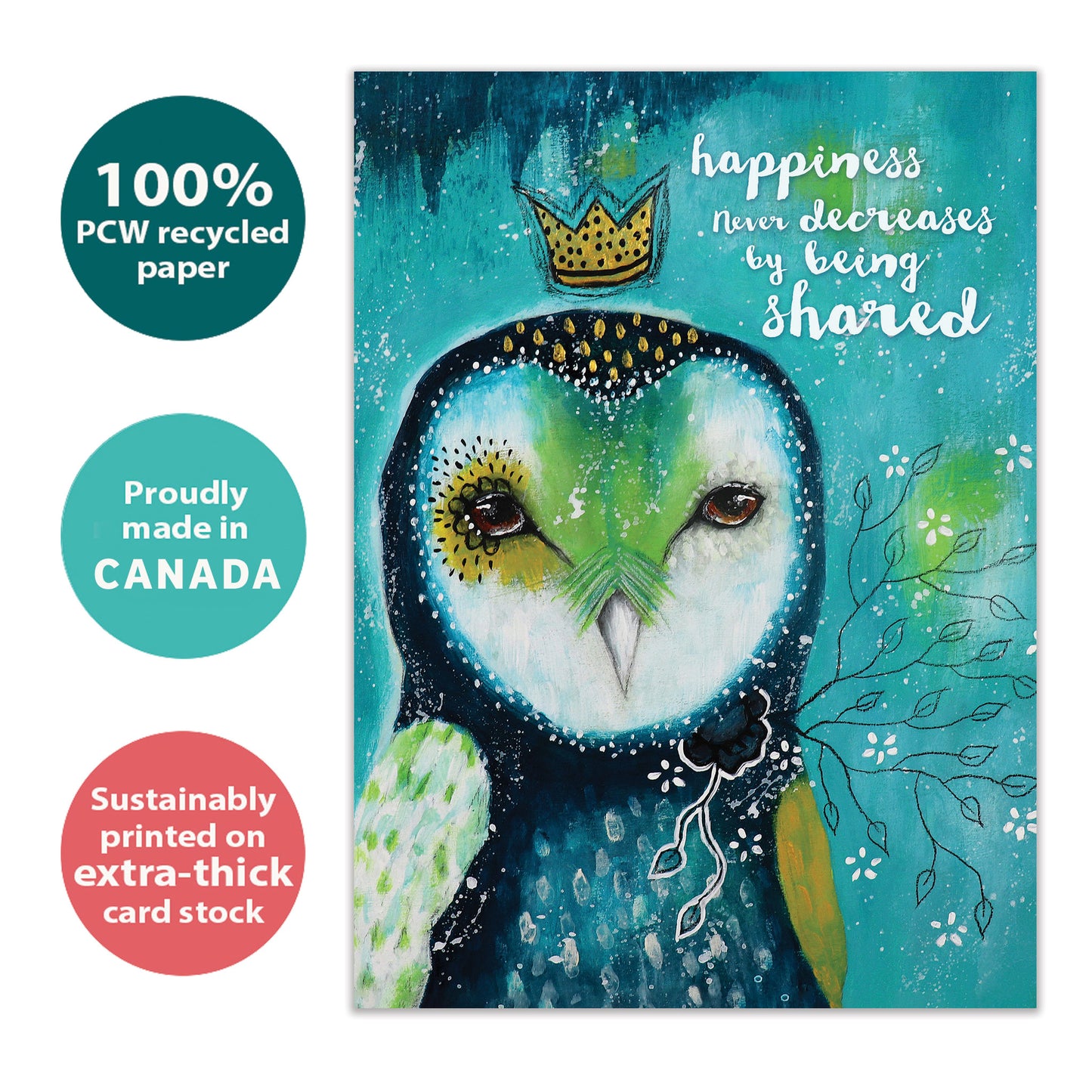 Happiness Owl Crown Birthday Card