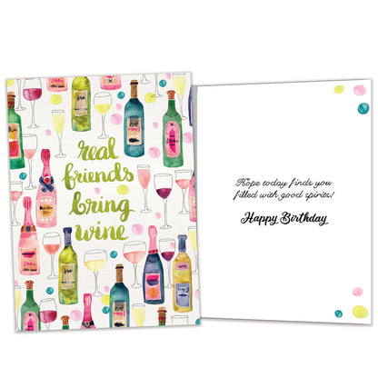 Friends Bring Wine Birthday Card