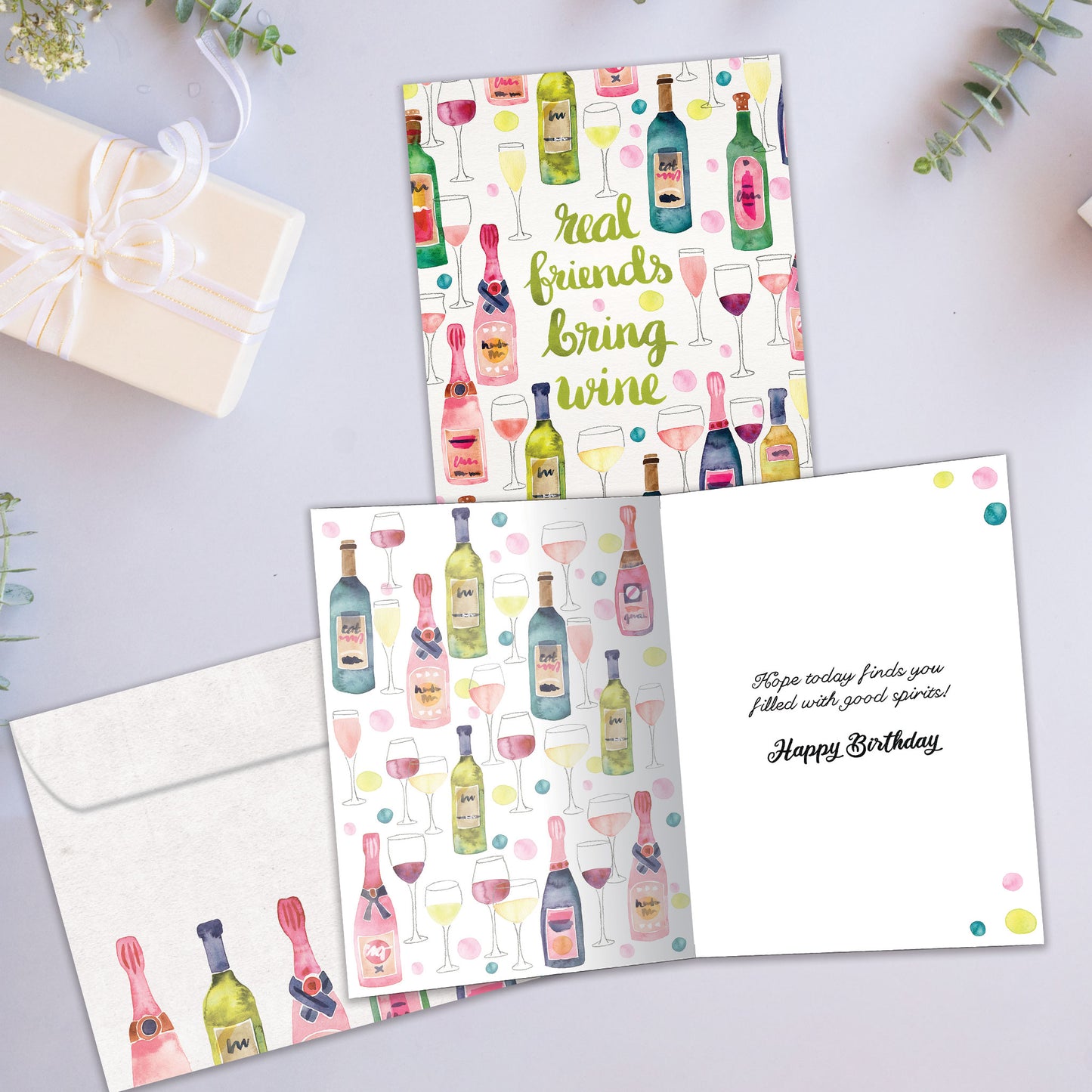 Friends Bring Wine Birthday Card