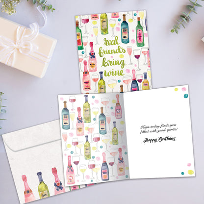 Friends Bring Wine Birthday Card
