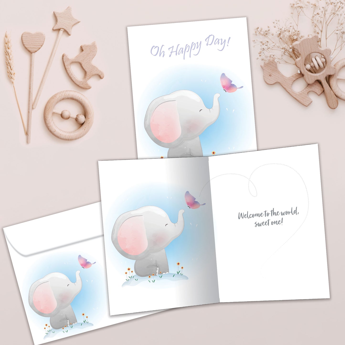 Happy Day Elephant New Baby Card