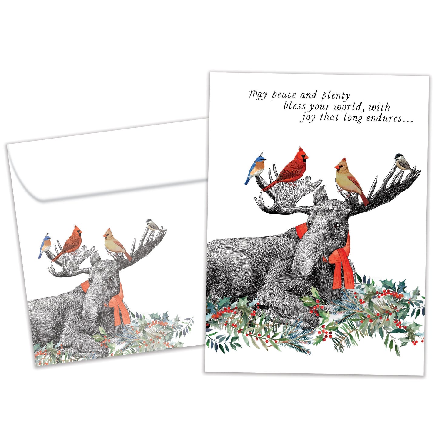 Boho Moose Blessings Christmas Card
