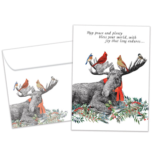 Boho Moose Blessings Christmas Card