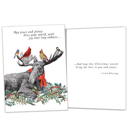 Boho Moose Blessings Christmas Card