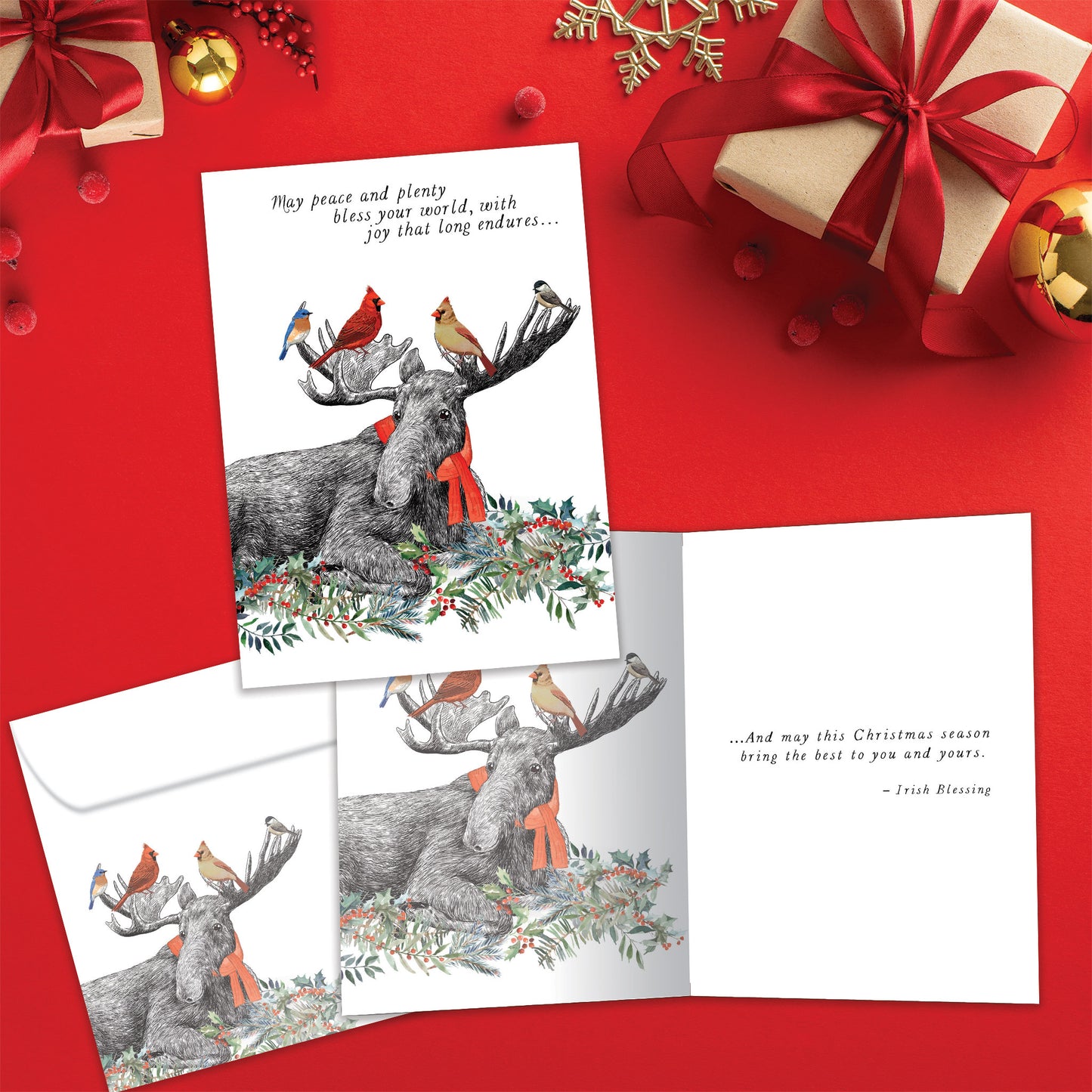 Boho Moose Blessings Christmas Card