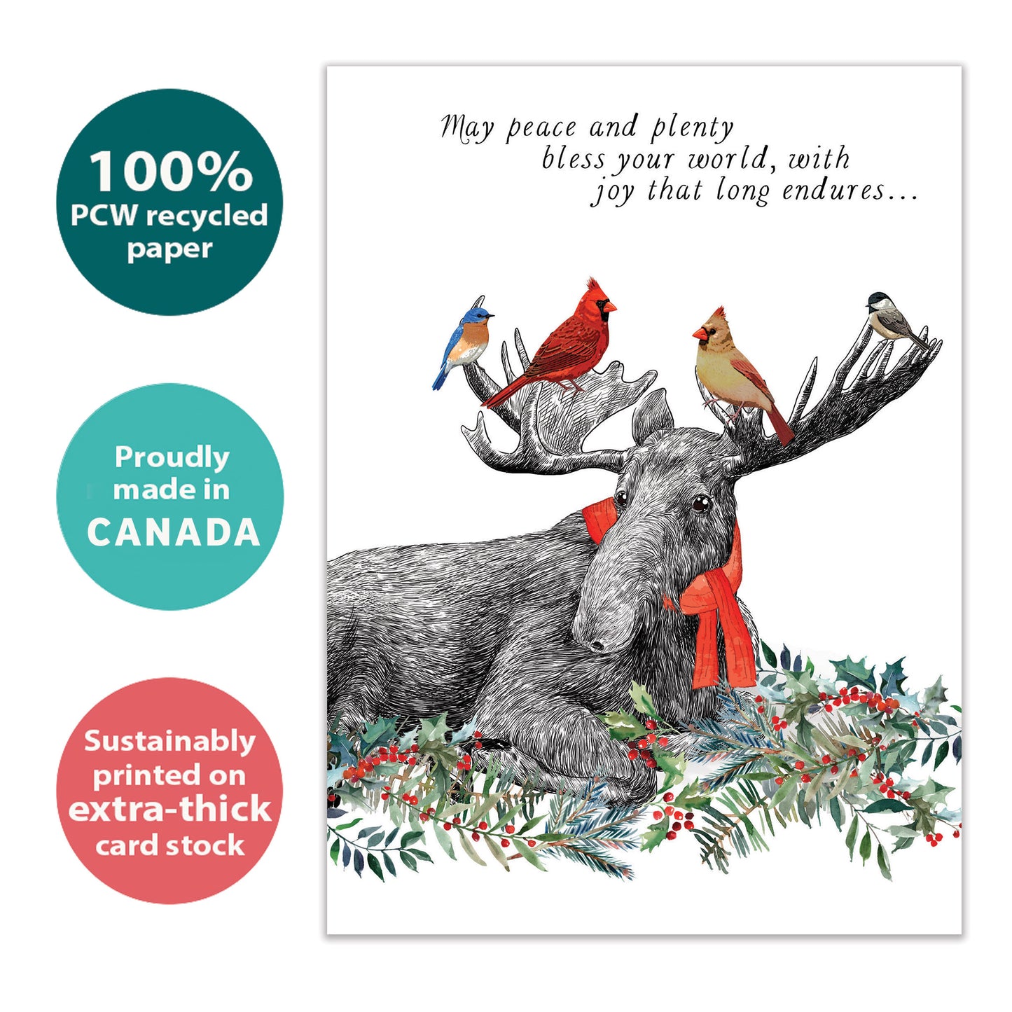 Boho Moose Blessings Christmas Card