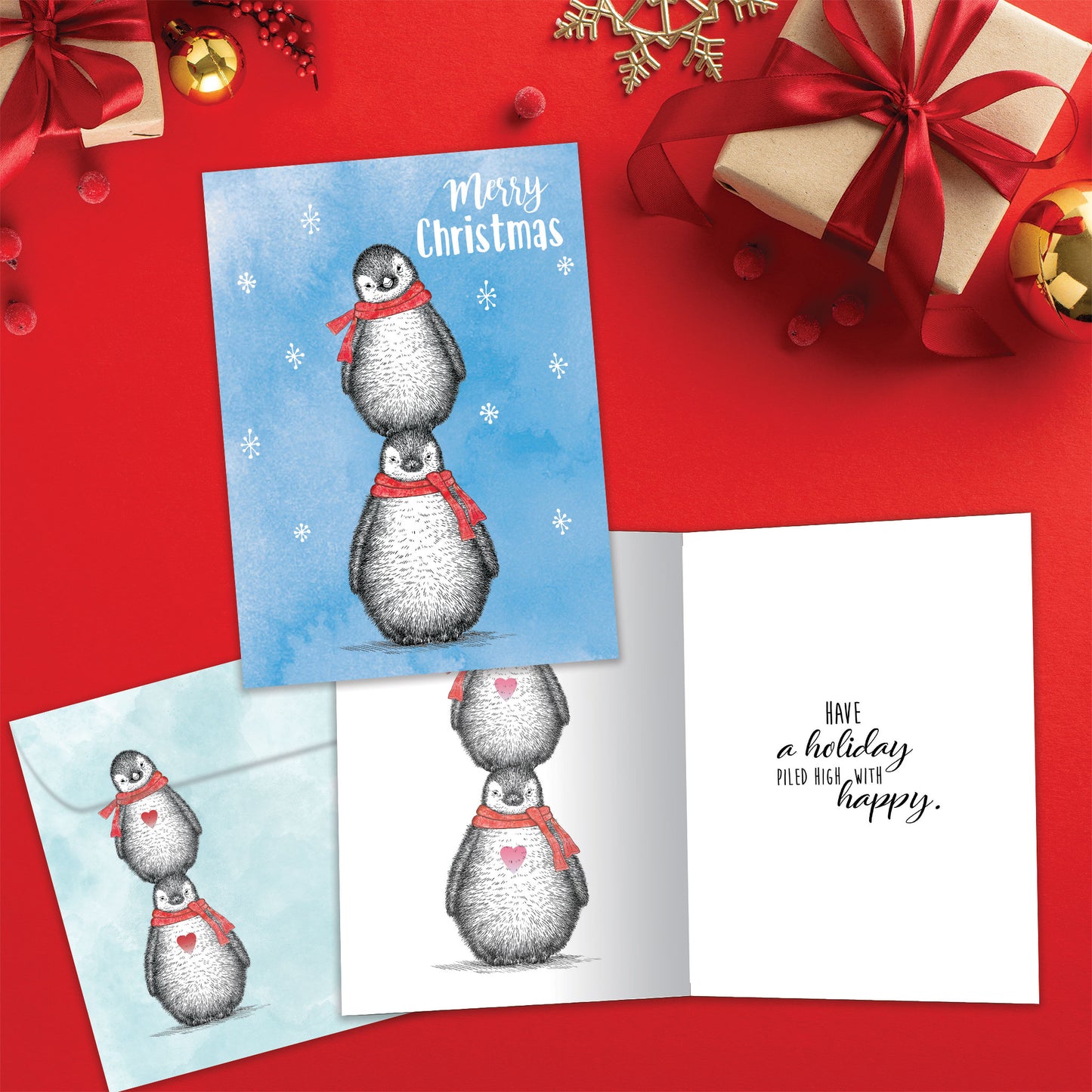 Boho Christmas Penguins Holiday Card
