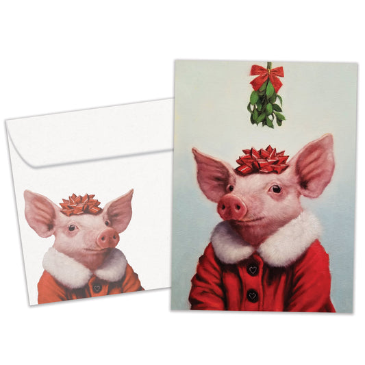Pig Mistletoe Christmas Card