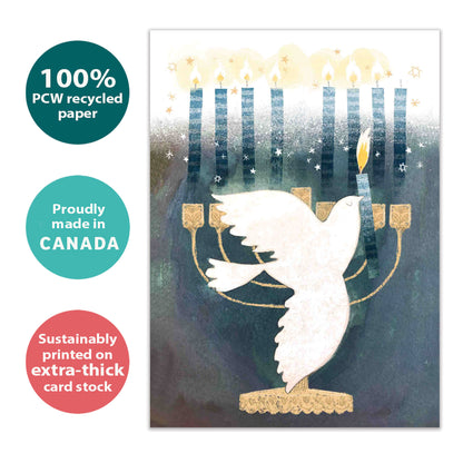 Peace Dove Menorah Hanukkah Card