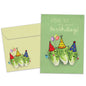 Front view of a Birthday greeting card featuring romaine lettuce wearing party hats with a funny message, with a matching envelope.