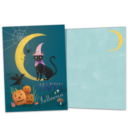 Black Cat and Moon Halloween Card