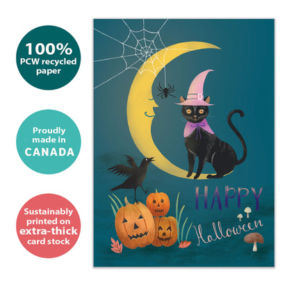 Black Cat and Moon Halloween Card