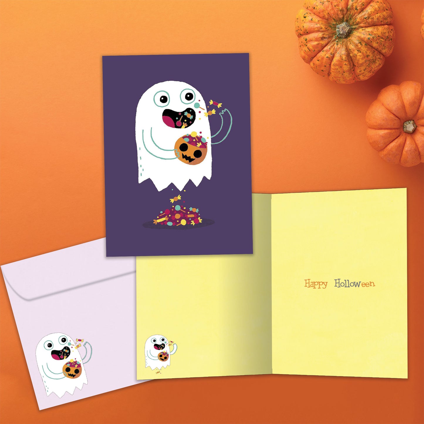Ghost With Candy Halloween Card