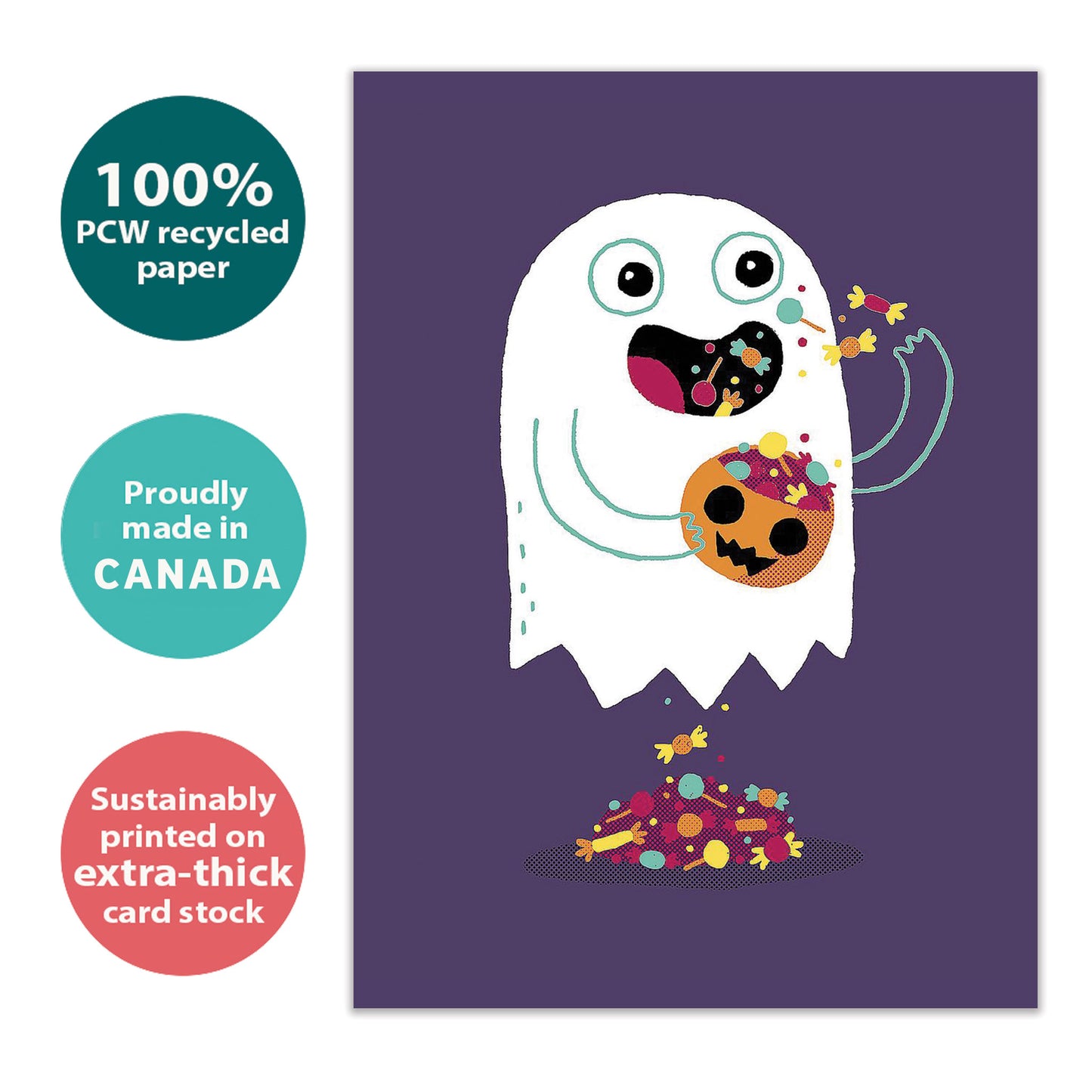 Ghost With Candy Halloween Card