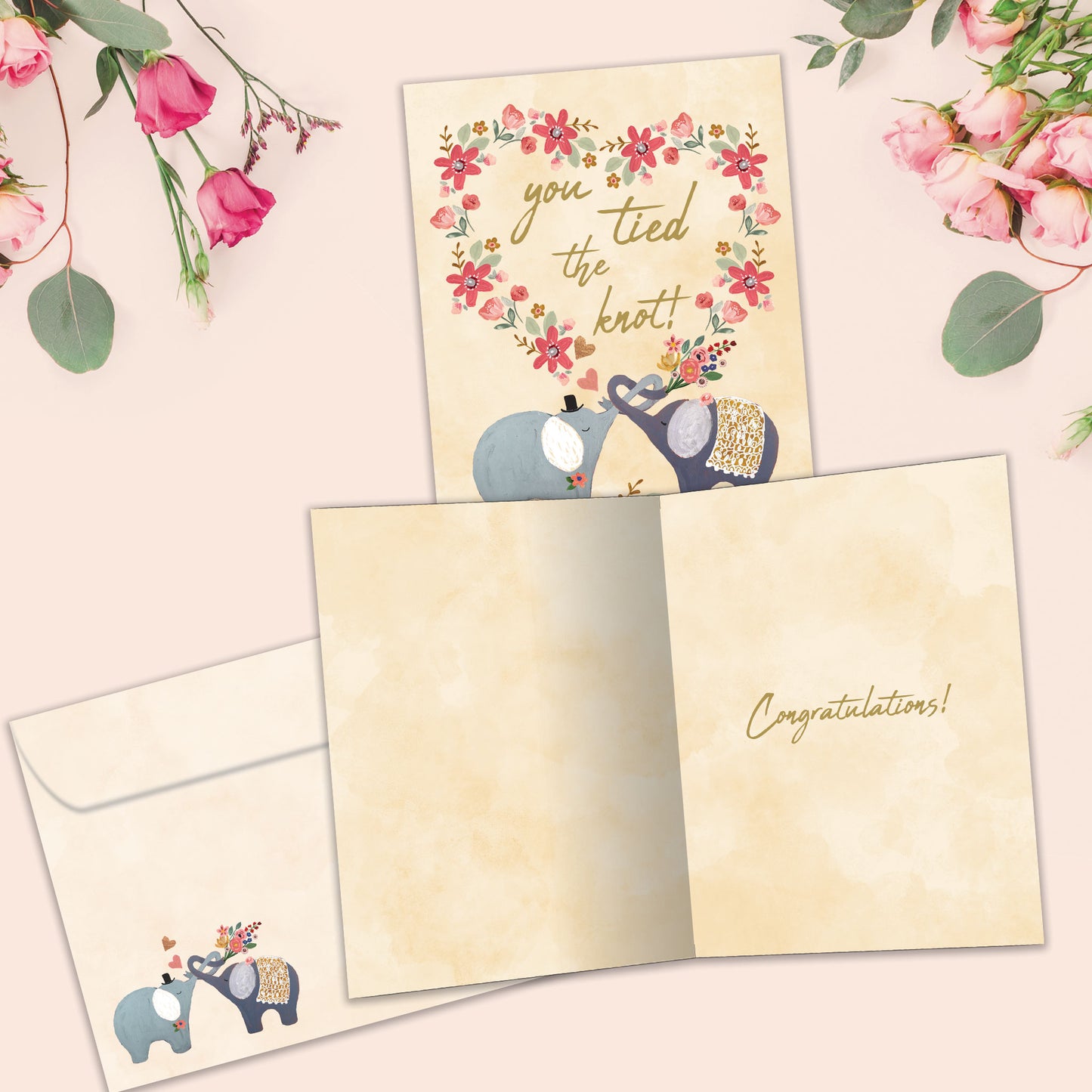 Tied The Knot Elephants Wedding Card