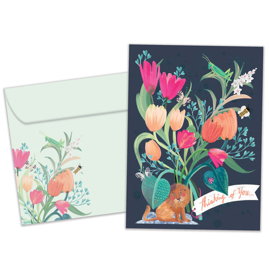 Lion Floral Bouquet Thinking of You Card