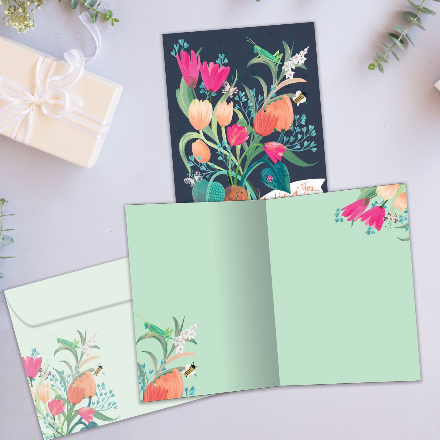 Lion Floral Bouquet Thinking of You Card