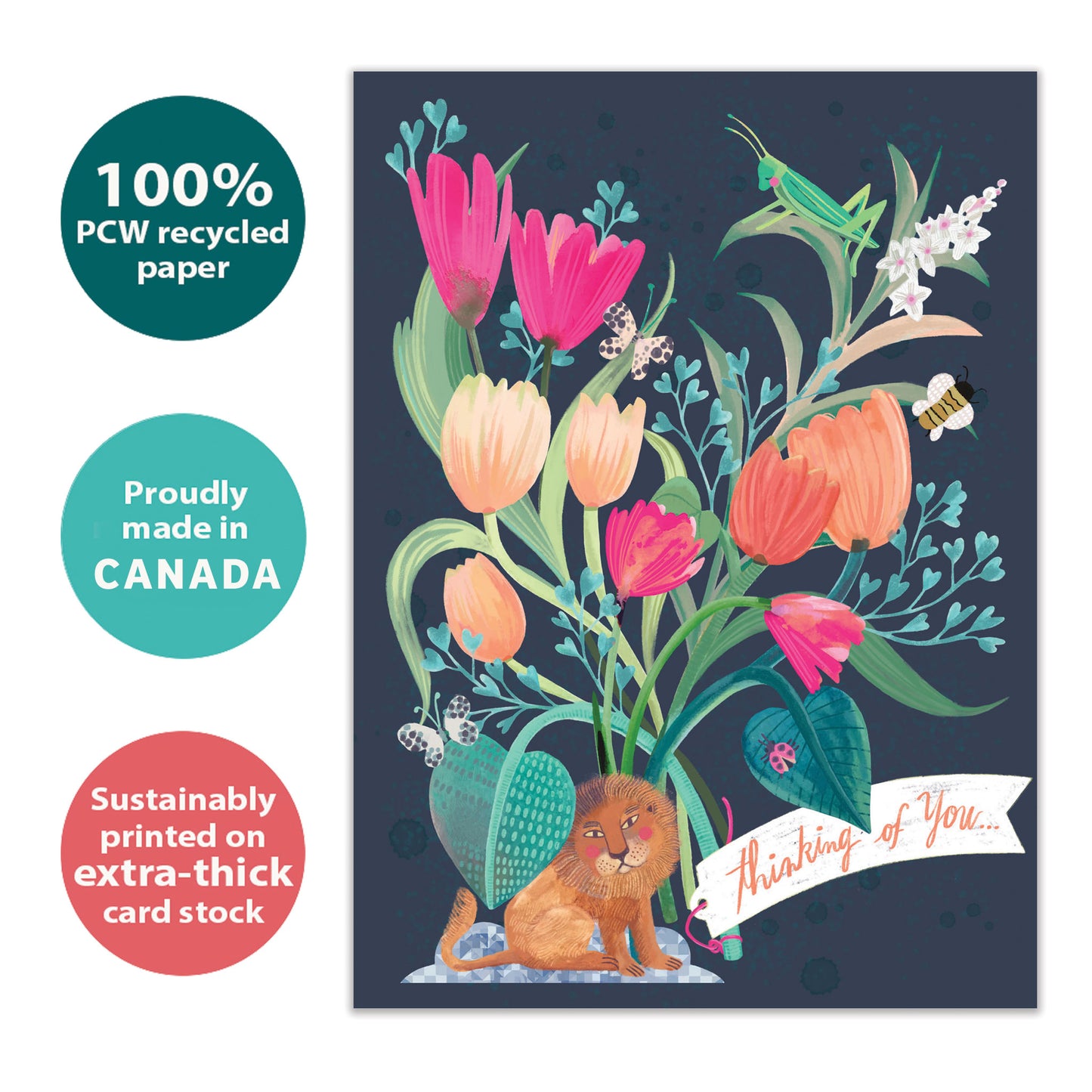 Lion Floral Bouquet Thinking of You Card