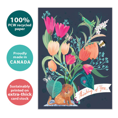 Lion Floral Bouquet Thinking of You Card