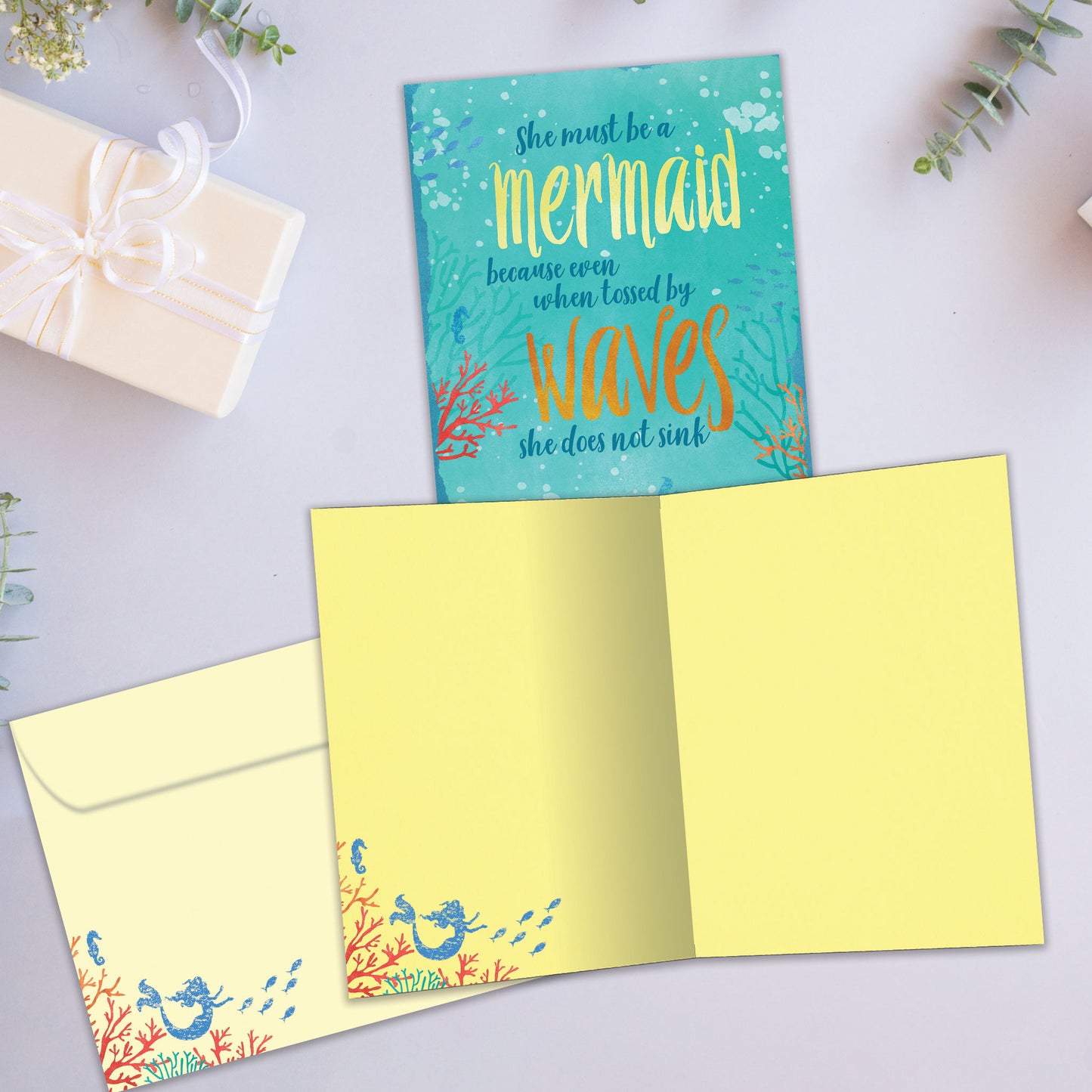 Mermaid in Waves Encouragement Card