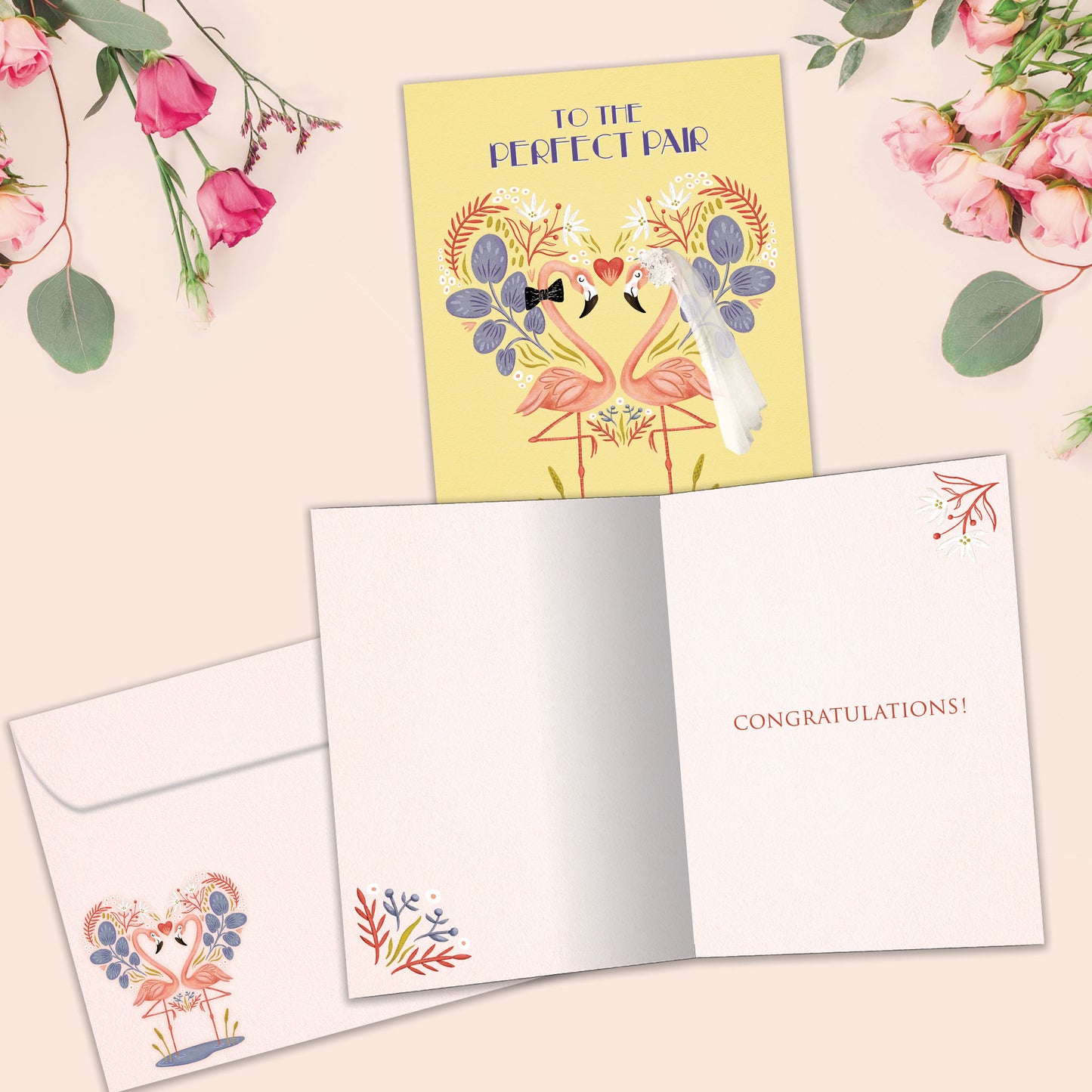 Lucky Flamingos Wedding Card