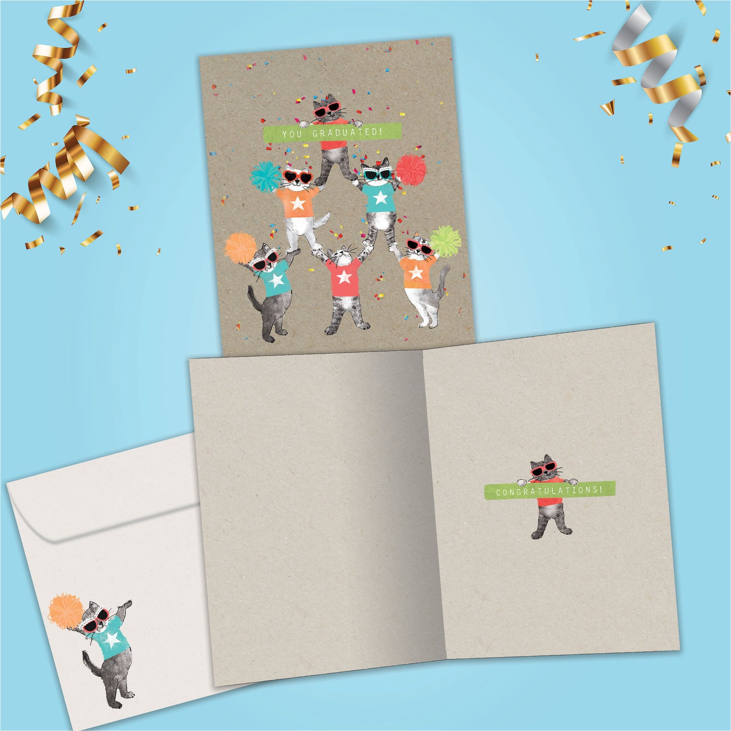 Cheerleader Cats Graduation Card