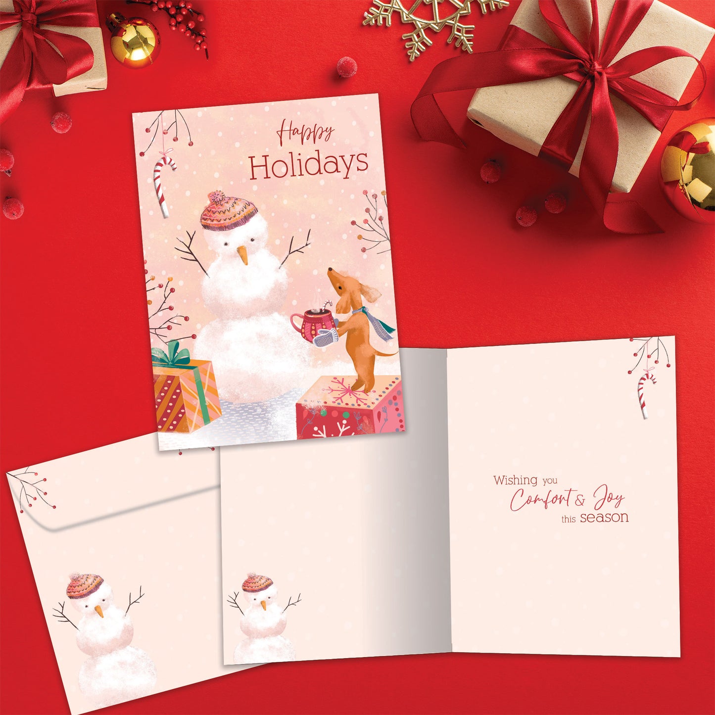 Comfort Joy Snowman Holiday Card